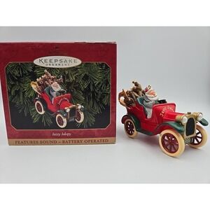 Vintage 1999 Hallmark Keepsake Ornament Jazzy Jalopy Santa Claus & Reindeers
